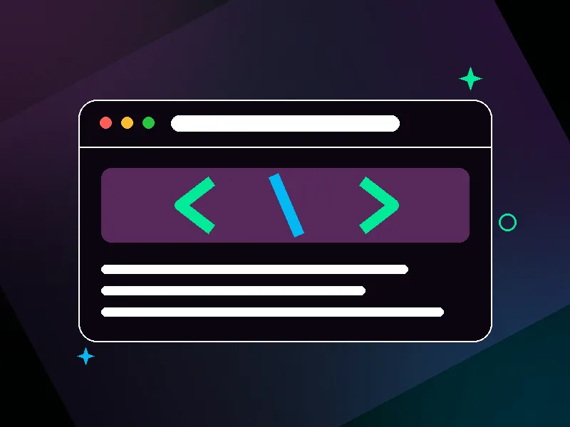 Ilustração de navegador com código — criação de sites Kode Studio