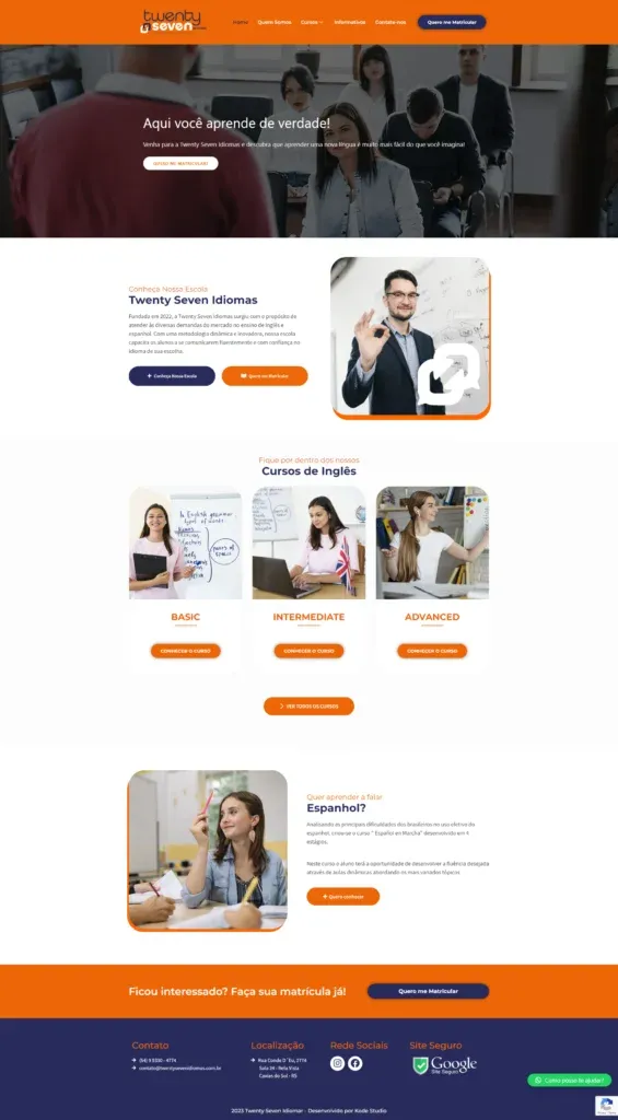 Site Institucional Twenty Seven Idiomas — projeto Kode Studio